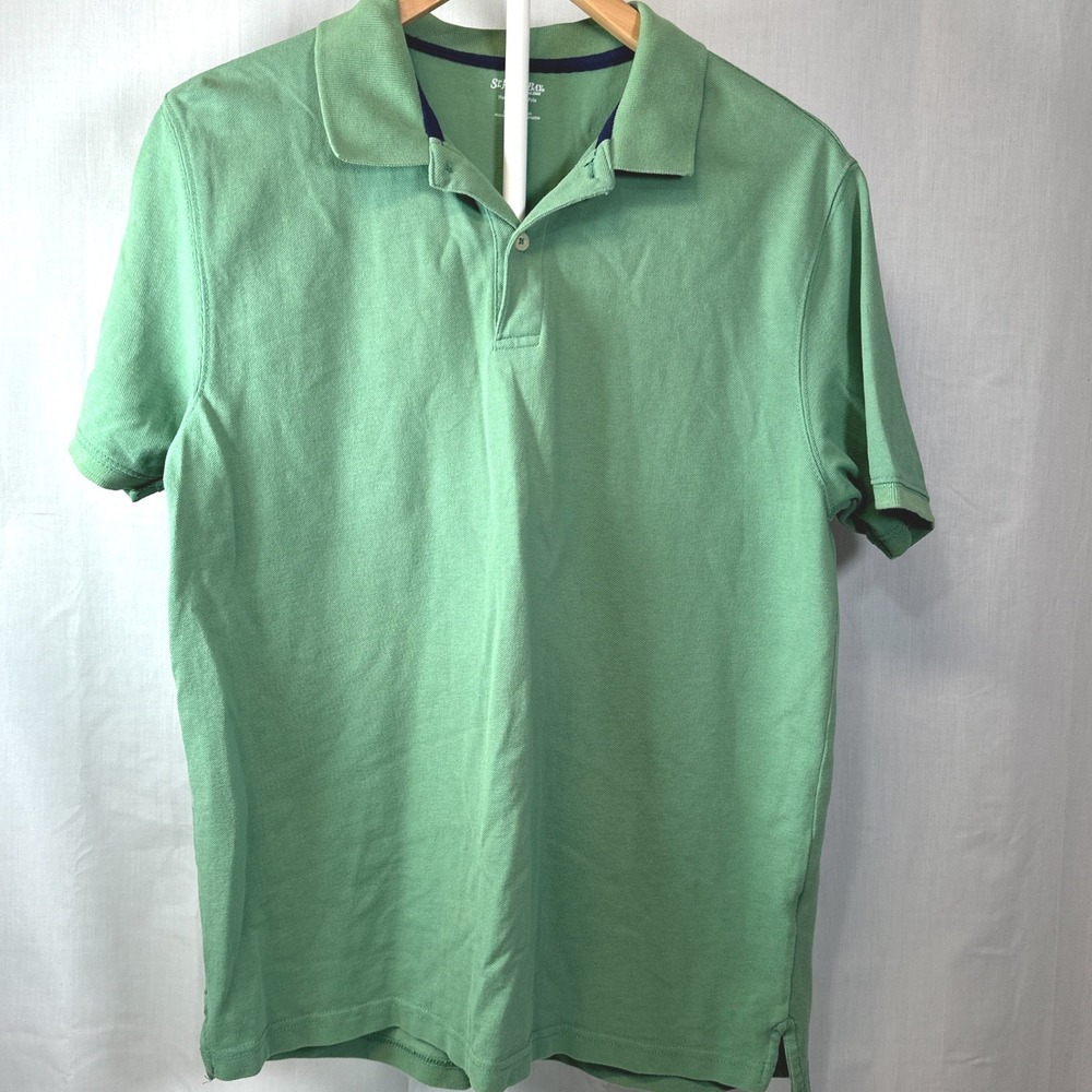 St. Johns Bay Mens Green Short Sleeve Pique Polo Shirt Classic Fit Size M